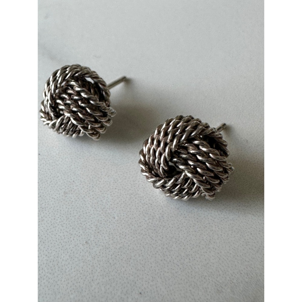 Tiffany & Co Somerset Mesh‎ Knot Stud Earrings Sterling Silver 925 Hallmarked